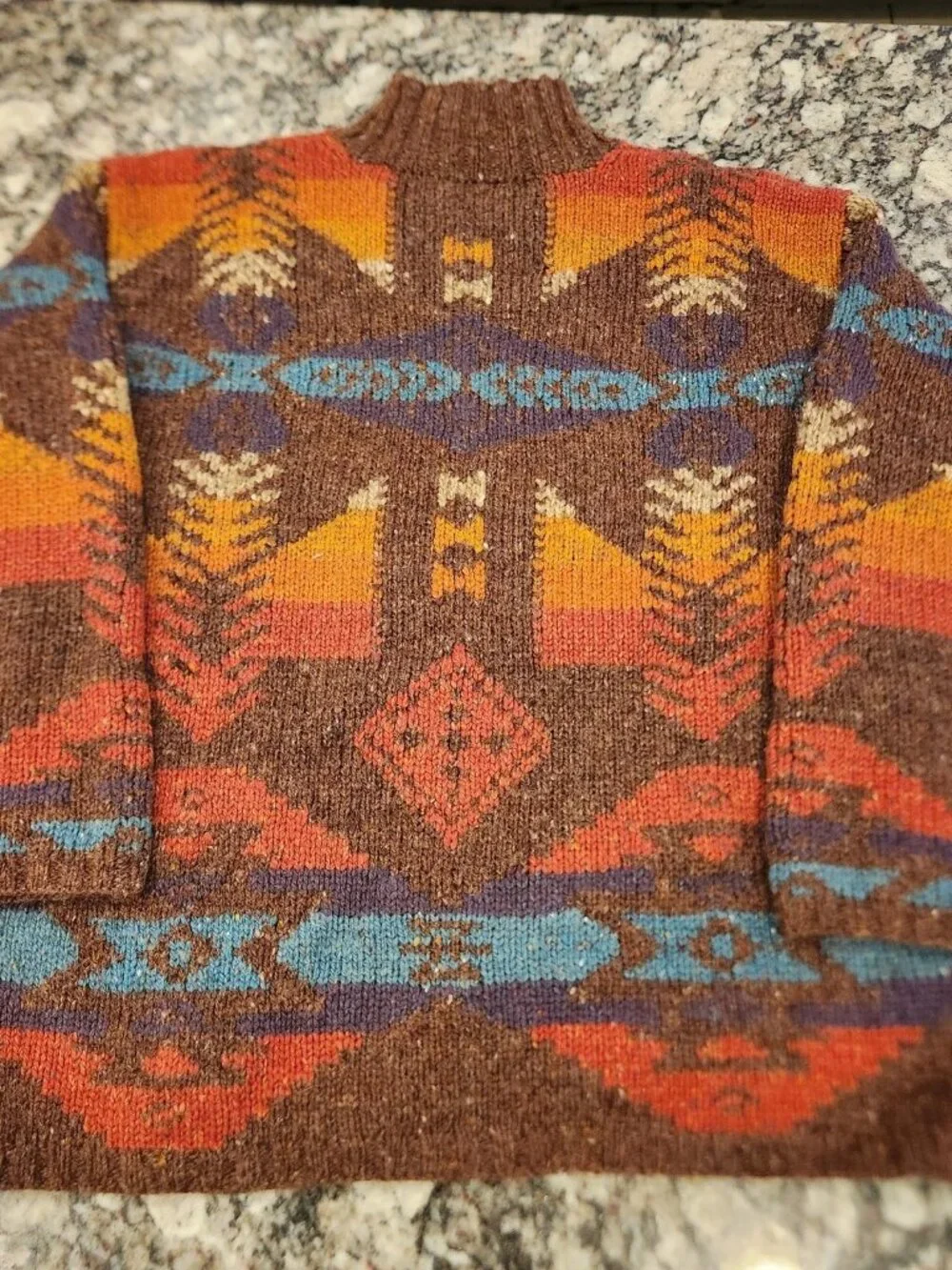 Vintage Aztec Hand Knit Silk Wool Sweater Lauren Ralph Lauren Country Western - Picture 2 of 8